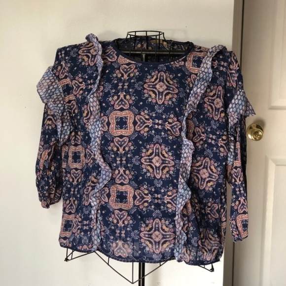 True Craft Floral/Ruffle Sheer Top size Large - Picture 2 of 5
